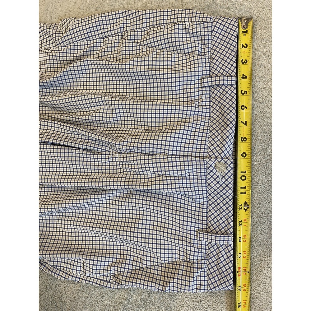 Mens Pima Golf Shorts 34 Plaid Blue Performance Stretch Size Chino Flat Front - Picture 6 of 7